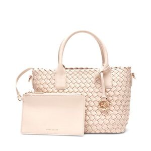 🎀NWT~ANNE KLEIN Small woven tote handbag with detachable pouch🎀